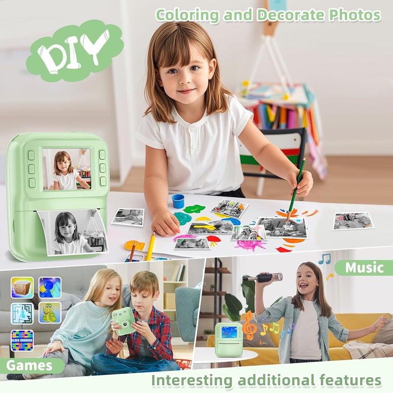 MINIBEAR Kids Camera Instant Print, Instant Print Camera for Kids Digital Camera Toddler Toys Christmas Birthday Gifts for 3 4 5 6 7 8 9 10 Year Old Boys Girls Video Camera with Print Paper, Green - Image 5